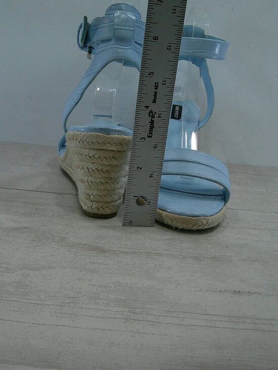 Nine West Baby Blue Croc Embossed Patent Joie Espadrille Wedge Heel Size 11 M - Picture 9 of 14